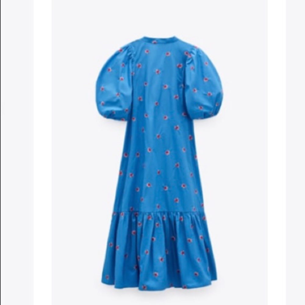Zara Blue Midi Dress with Red Floral Dots